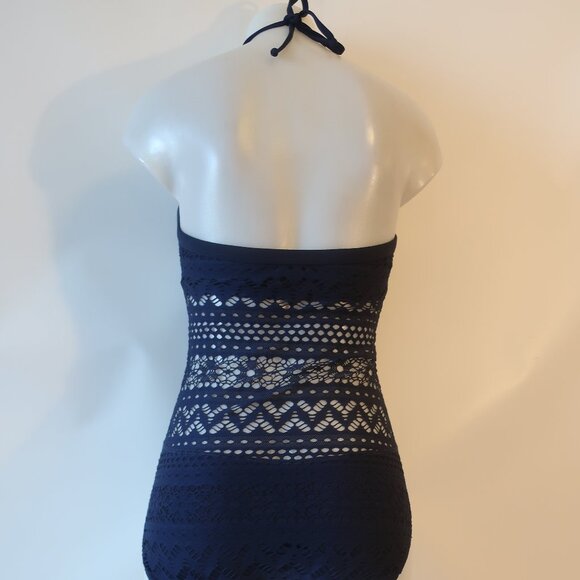 Womens Robin Piccone Navy Crochet 2Pc Set Cover-Up Short/M One Piece Swimsuit/8* - Picture 5 of 13